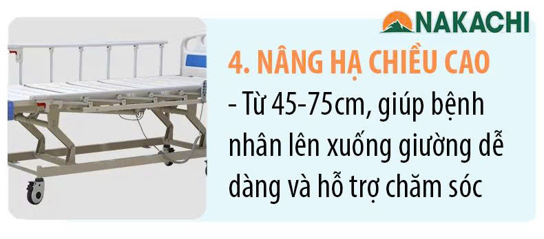 T&iacute;nh năng n&acirc;ng hạ chiều cao giường Giường Y Tế 3 Động Cơ Nakachi NC-03DT